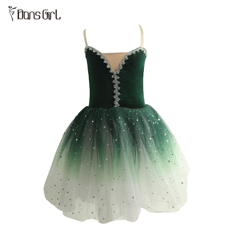 Dark Green Velvet Ballet Costumes For Stage Performance Wear